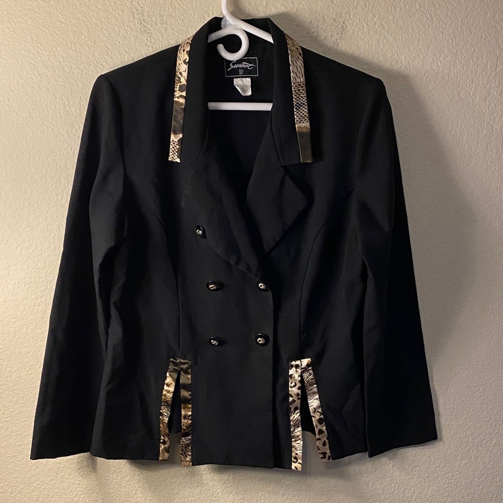 Black Double-Breasted Blazer with Metallic Trim